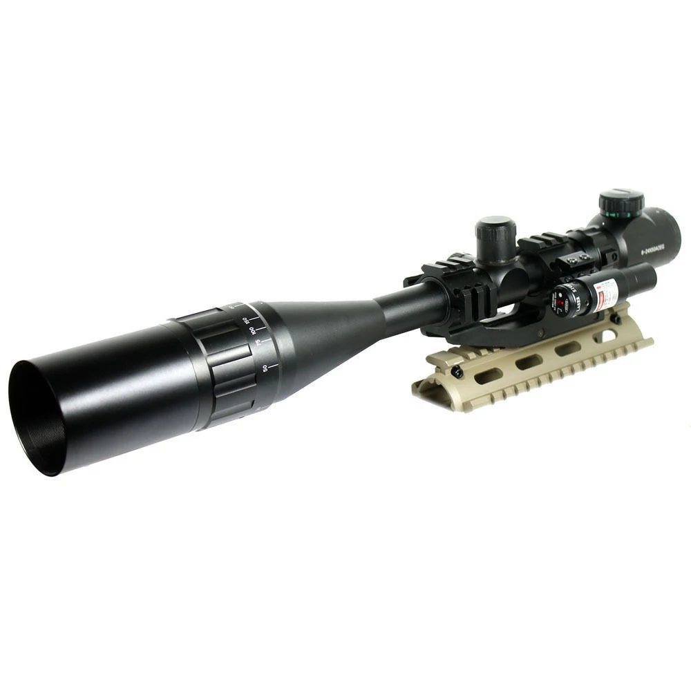 6 24X50 тактический прицел R / G млн. точка w PEPR гора + зонт лазерный комбо Airsoft оружие
