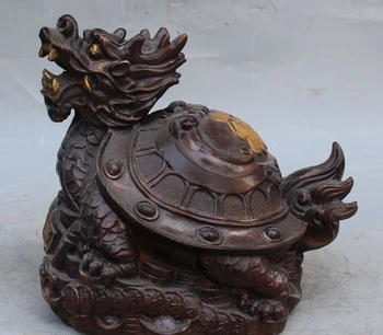 

bi002585 10" Chinese Myth Bronze Gilt FengShui Wealth Fu Auspicious Dragon Turtle Statue