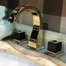 TI-GOLD PVD 8 дюймов 3 широкий с отверстиями Умывальник для ванной комнаты Смеситель кран на бортике роскошный кран квадратный дизайн