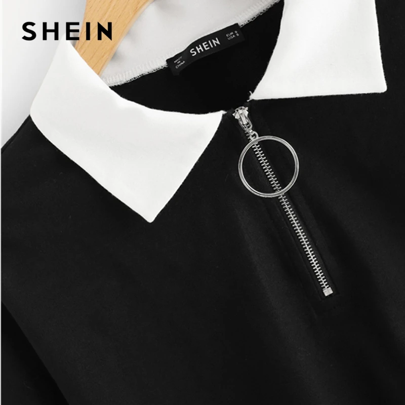  SHEIN Multicolor Casual Colorblock O-Ring Zip Half Placket Colorblock Sweatshirt Autumn Minimalist 