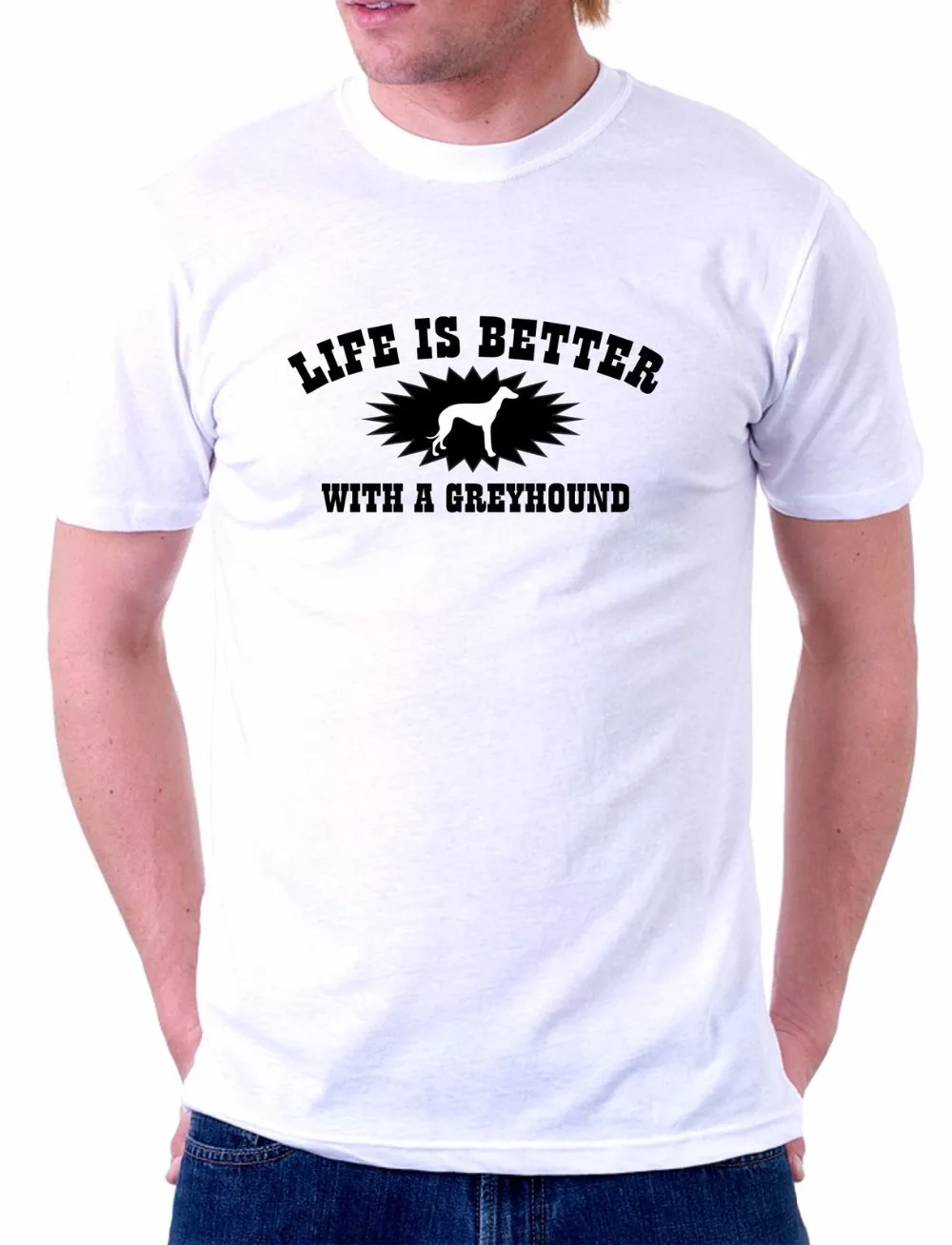 

Unisex T shirt 100% Cotton Classic LIFE IS BETTER WITH A GREYHOUND Summer Cool Tees Tops T-shirt Short Sleeved Print Letters
