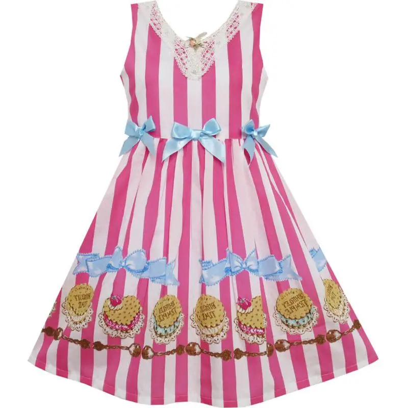 Sunny Fashion платья для девочек новогодние костюмы В полоску печенье Галстук-бабочка