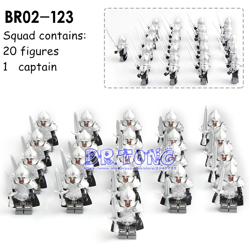

21PCS Lord of the Rings Action Figure Gondor Medieval Knight Sword Heavy Infantry Spear Weapon Building Blocks Toys for Children