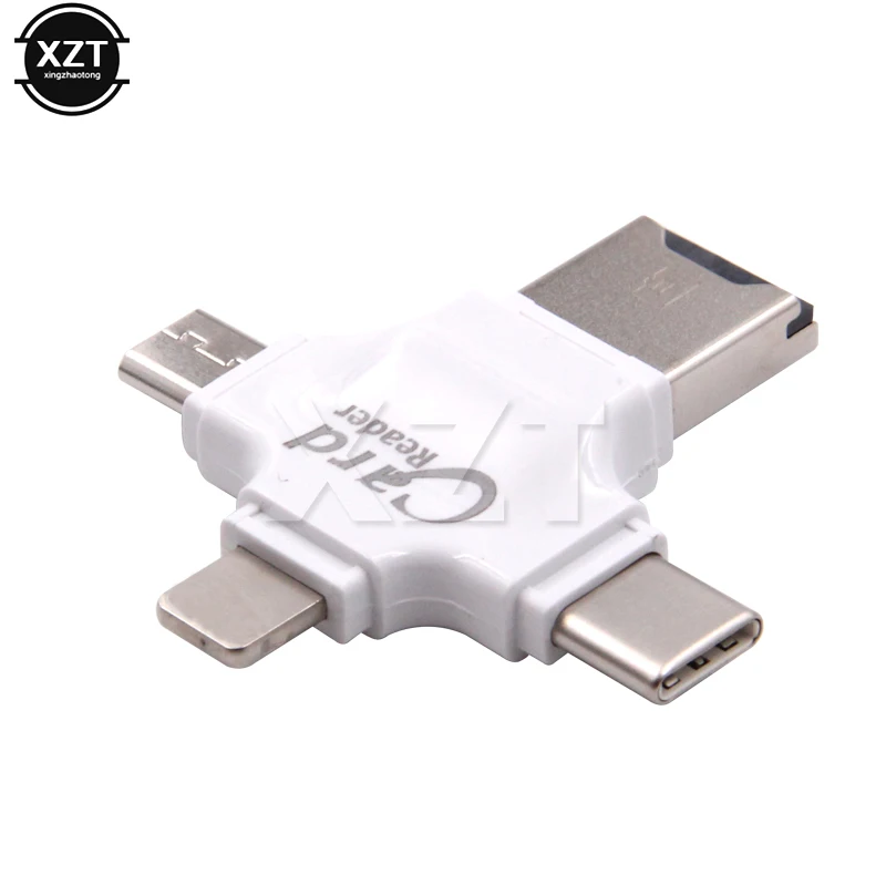 Новейший 4 в 1 тип-c/Micro USB/USB 2,0 считыватель карт памяти Micro SD считыватель карт android otg считыватель для iphone 7 plus 6s5s считыватель