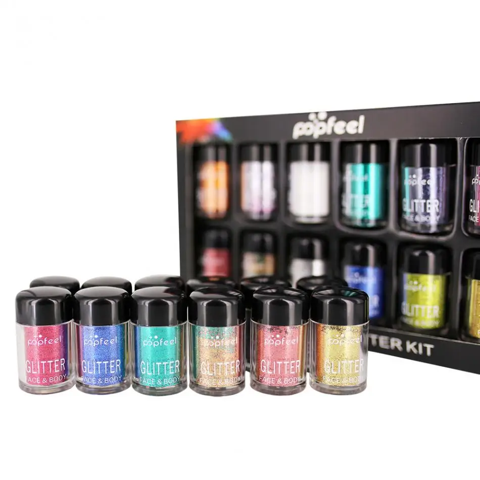 

Popfeel 12pcs Metallic Glitter Eyeshadow Loose Powder Makeup Shimmer Colorful Pigment Face Highlighter Make Up Glitter Powder