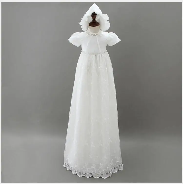 

Newborn photography dress Baby Girls Lengthen Christening Gown 1st birthday princess Lace Baptism Dress+cap lace party dress