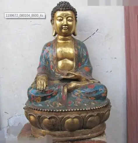 

S06252 Tibet temple Bronze cloisonne Sakyamuni Tathagata Buddha Statue Sit lotus flowe