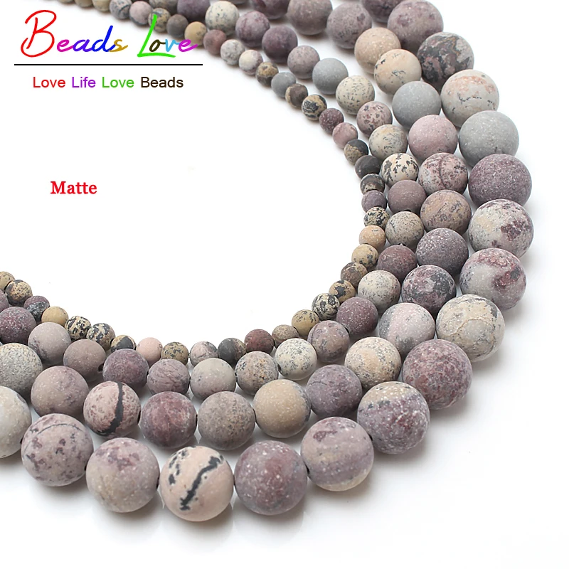 

4-10mmNatural Stone Round Beads Dull Polish Matte Flower Stone Beads For Jewelry making 15inches Free Shipping