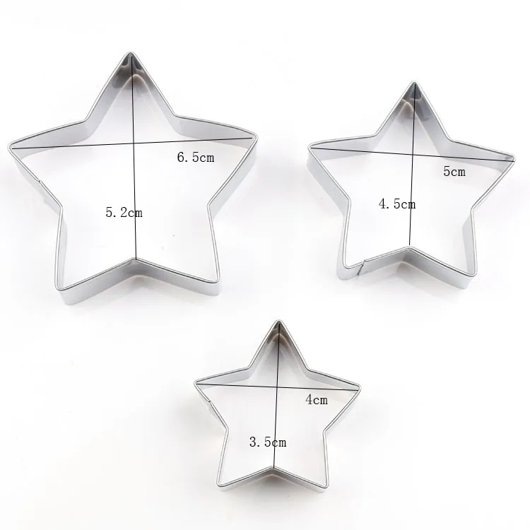 Durable in use 3pcs/set five-pointed star shape cookie mould DIY stainless steel cake baking tools only free ship | Дом и сад
