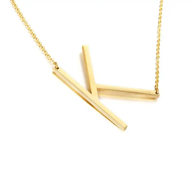 large sideways initial necklace gold