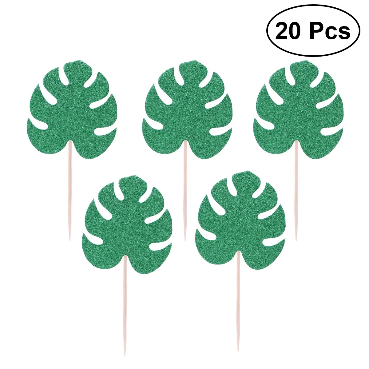20 шт. Monstera листик для торта топперы тропические Пальмовые Листья кекс Топпер Гавайские Луау вечерние украшения(темно-зеленый