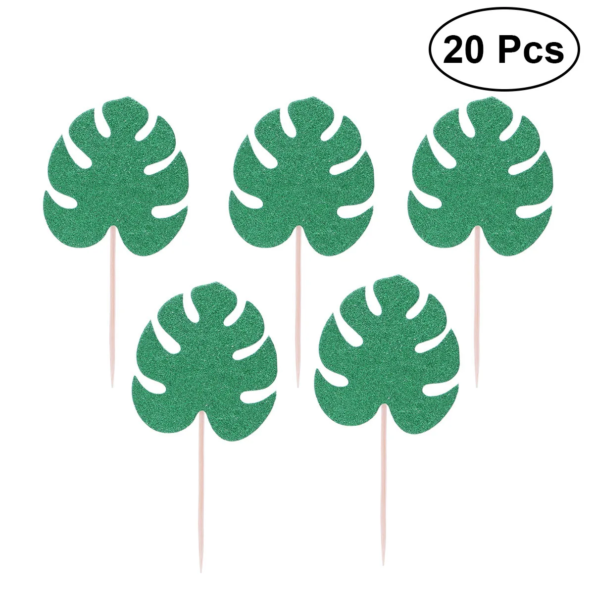 20pcs Monstera Leaf Cake Toppers Tropical Palm Leaves Cupcake Topper