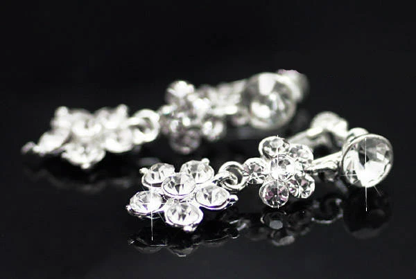 Crystal Necklace Earrings, Flower Crown Headband Veil Tiara Wedding Jewelry Set (1)