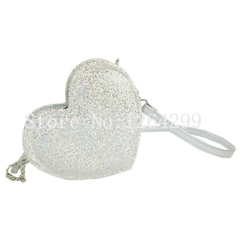 

New Fashion Girls Mini Silver Heart-shaped Messenger Bags Kids Kindergarten Shoulder Bags For Children