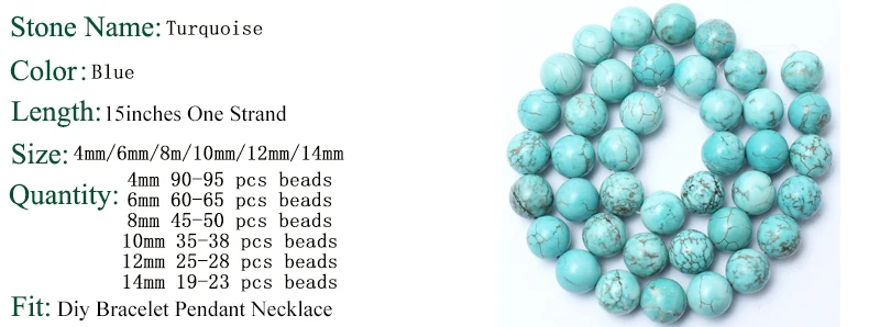 Natural Blue Turquoises Stone Beads Round Loose Spacer Beads 15inches 4/6/8/10/12/14mm For Jewelry Making DIY Bracelets Necklace Natural Blue Turquoises Stone Beads Round Loose Spacer Beads 15inches 4/6/8/10/12/14mm For Jewelry Making DIY Bracelets Necklace