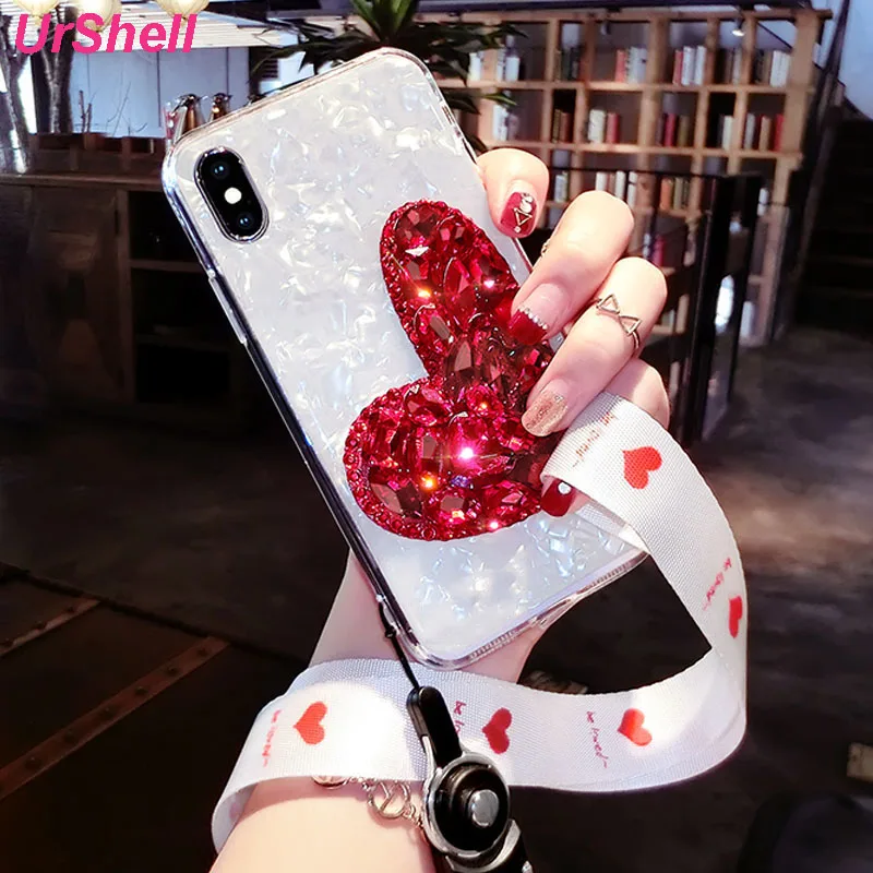 

Soft Phone Case For iPhone 11 Pro Max 8 7 6S 6 Plus X XS MAX XR Cases Bling Diamond Cover For iPhone 11 Pro With Strap