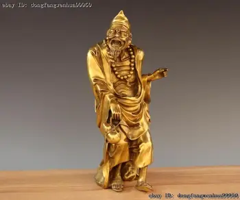 

China Brass Copper Happy Jigong Ji Gong Mad Monk Arhat Hold Gourd Buddha Statue