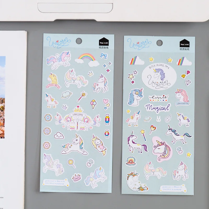 

3pcs Cute Cartoon Unicorn Decorative Sticker DIY Scrapbooking Creative Rainbow Crown Stick Label Diary Album Stickers Stationery