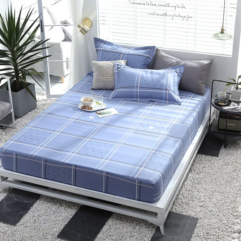 

100% Cotton Fitted Sheet Bed Mattress Cover Bed Cover With Elastic Band Machine Washable Bed Protection Pad Mattress Protector