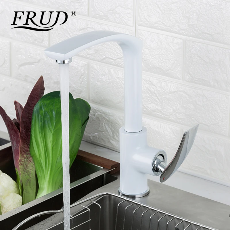 

Frud White Kitchen Faucet Two-Way Rotating Basin High Water Tap Hot And Cold Shower Table Basin Bathroom Cabinet Faucet Y40068-3