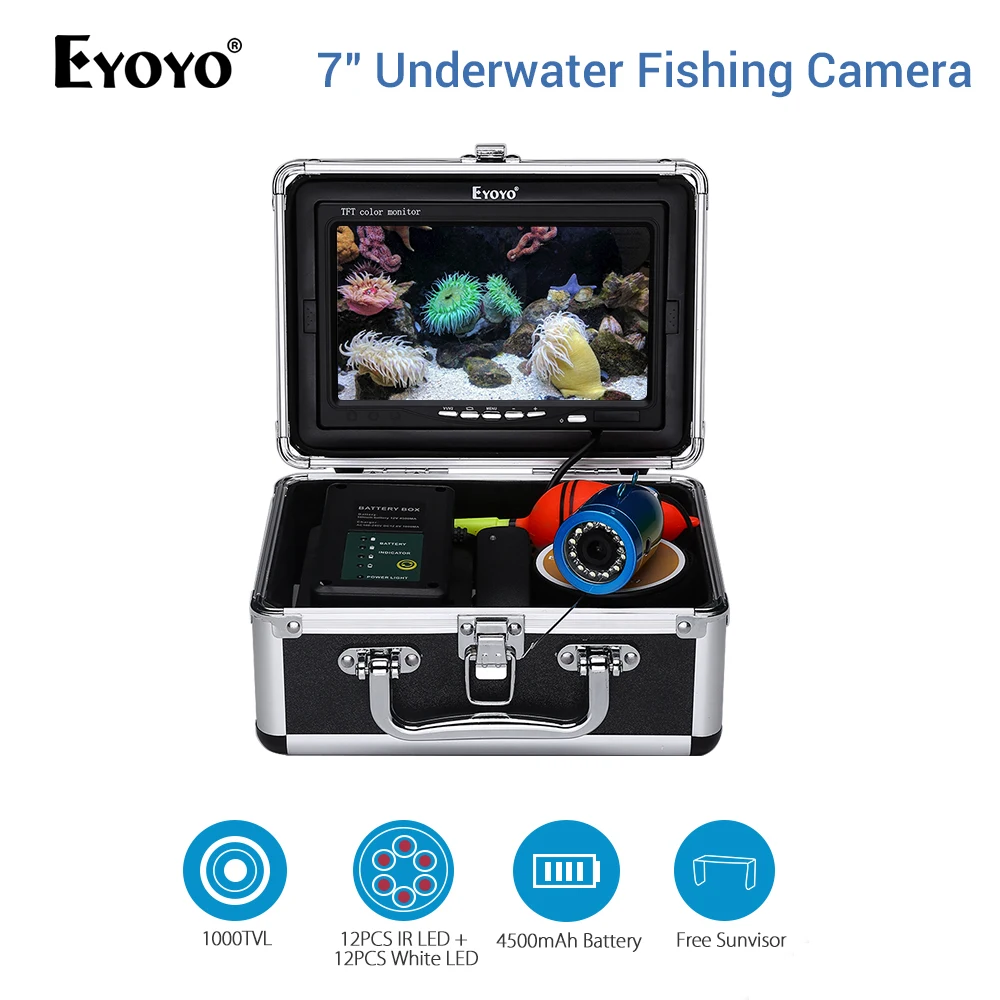 

Eyoyo WF07 1000TVL 7 Inch Underwater Fish Finder Fishing Camera 12pcs White LED + 12pcs Infrared Lamp Fishfinder IP68 Waterproof