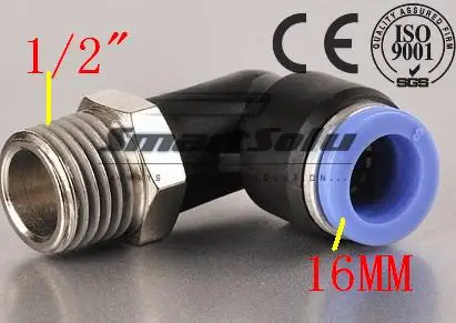 

Free Shipping 10pcs Pneumatic Male Elbow Air Fitting , 16mm - 1/2 Inch Thread Push In Quick Fitting PL16-04