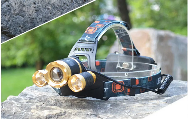 JEANIGHT 3 LED Headlamp XML T6 8000LM Headlight frontale Flashlight 4 Mode Torch Lights with Car Charger With 18650 Battery (18)
