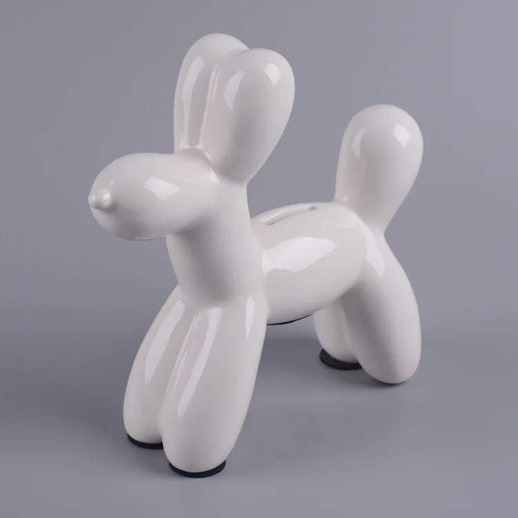 Креативная керамическая собака-копилка для животных, украшение для дома в скандинавском стиле, золото, серебристый воздушный шар, покрытие, аксессуары для дома - Color: White