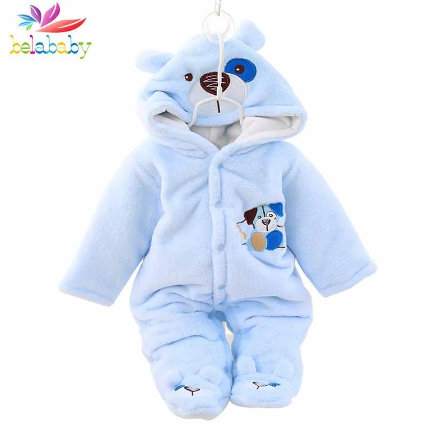 Baby Boys Girls Cartoon Jumpsuit 2018 Newborn Thicken  Velvet Winter Clothing Newborn Infant Romper Hooded Warm Jumpsuit
