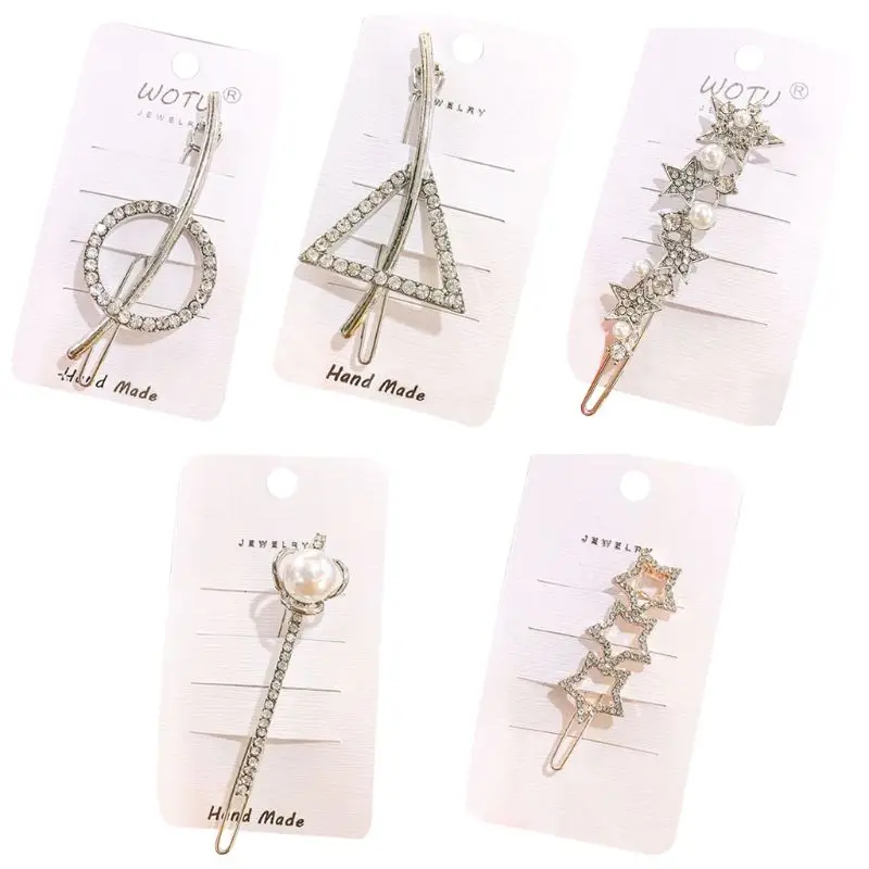 

Korean Minimalist Shimmer Rhinestone Frog Bobby Pins Ladies Geometric Triangle Star Hair Clip Wedding Party Decorative Barrettes