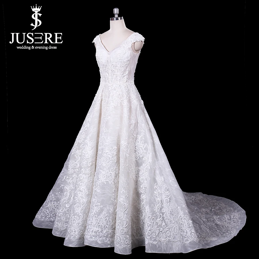 Jusere Быстрая Кружева Линия Свадебное платье из бисера Свадебное платье с аппликацией Robe De Mariage Vestido de Noiva