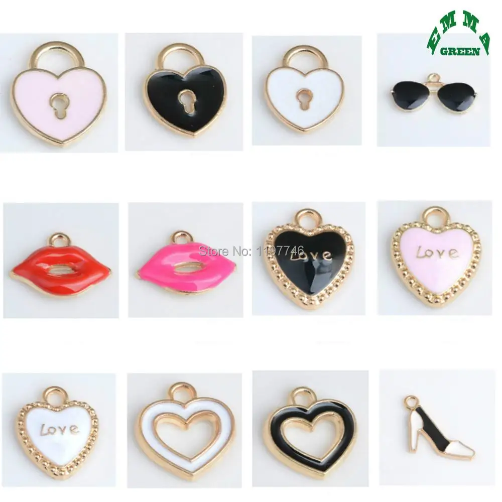 4 Enamel Heart Lock Charms Gold Mint Green Miniature Findings Key to My Heart