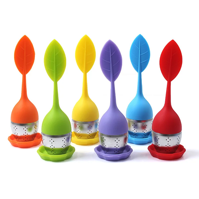 

1PCS Silicone Tea Infuser Reusable Tea Strainer 6Colors Sweet Leaf with Drop Tray Novelty Tea Ball Herbal Spice Filter Tea Tool