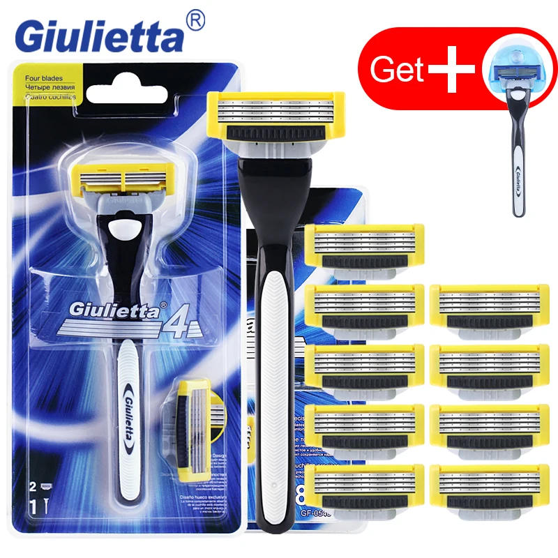 

Giulietta 2019 Shaving Razor Blade For Men Set ( 1 Handle & 10 Blades ) 4 Layer Stainless Steel Razors Manual Shave