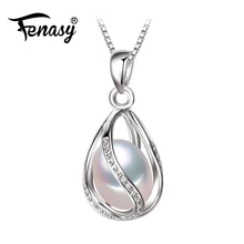 FENASY Pearl Jewelry,natural Pearl Pendant cage Necklace Party fashion style Freshwater Pearl Silver Necklace Pendant,gift box