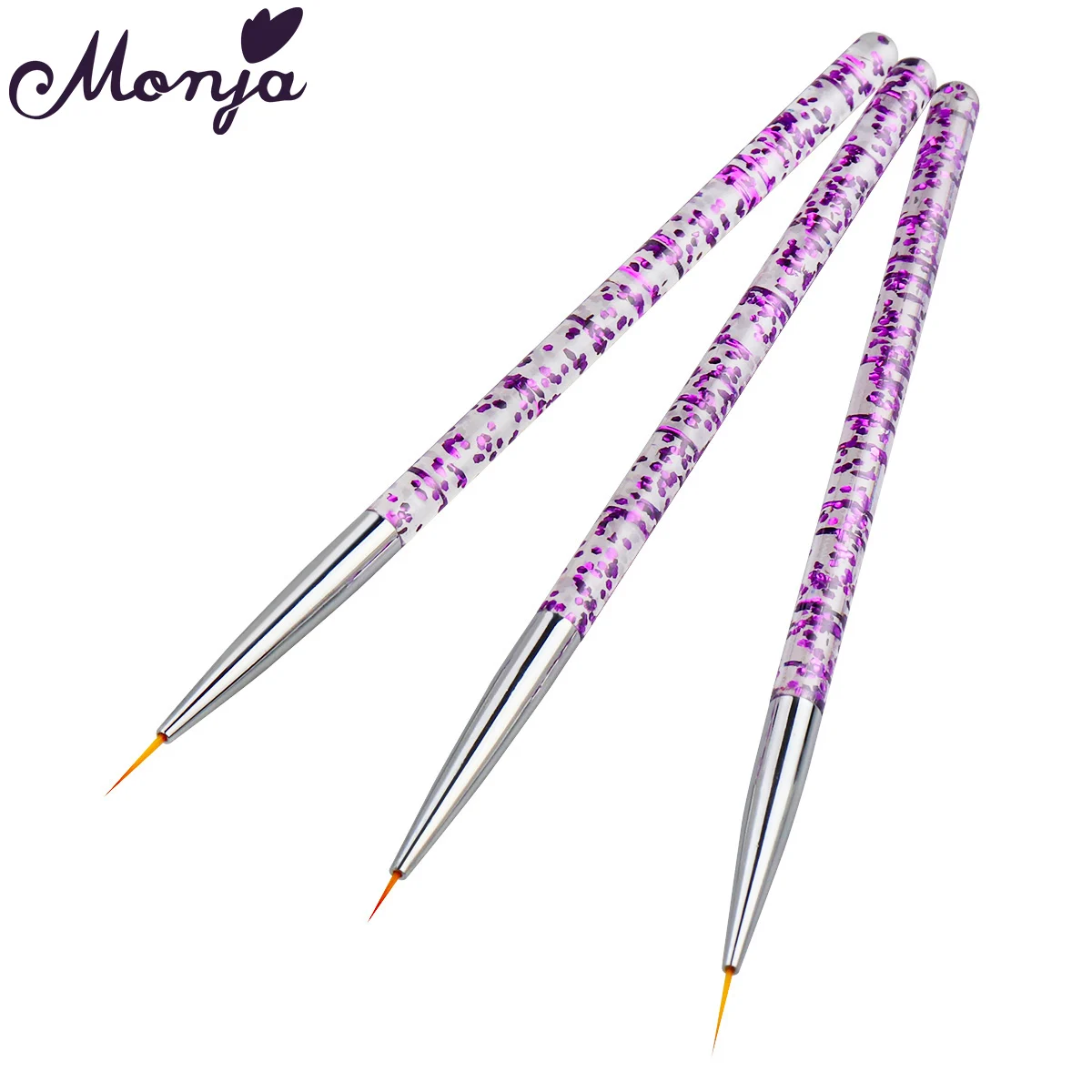 

Monja 3Pcs/Set Nail Art Acrylic Handle French Lines Stripes Liner Painting Brush Flower Pattern Design Drawing Pen Manicure Tool