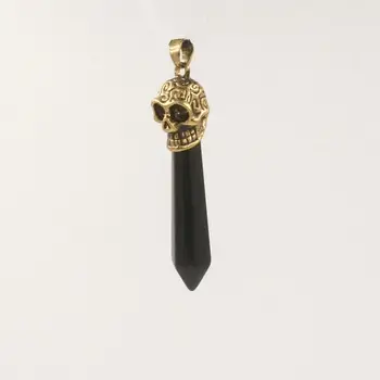 

6pcs Goldss Plated Skull Hexagonal Prism Reiki Pendulum Natural Agates Onyx Stone Pendant Meditation Charm Jewelry Making Free