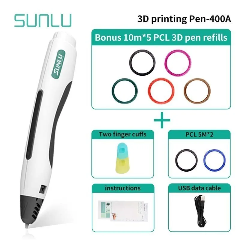 

SL-400A 3D Scibble Pen For Children Creation Low Temperature PCL 3D Pen Prevent Burns SUNLU 3D Drawing Pen New Box Set
