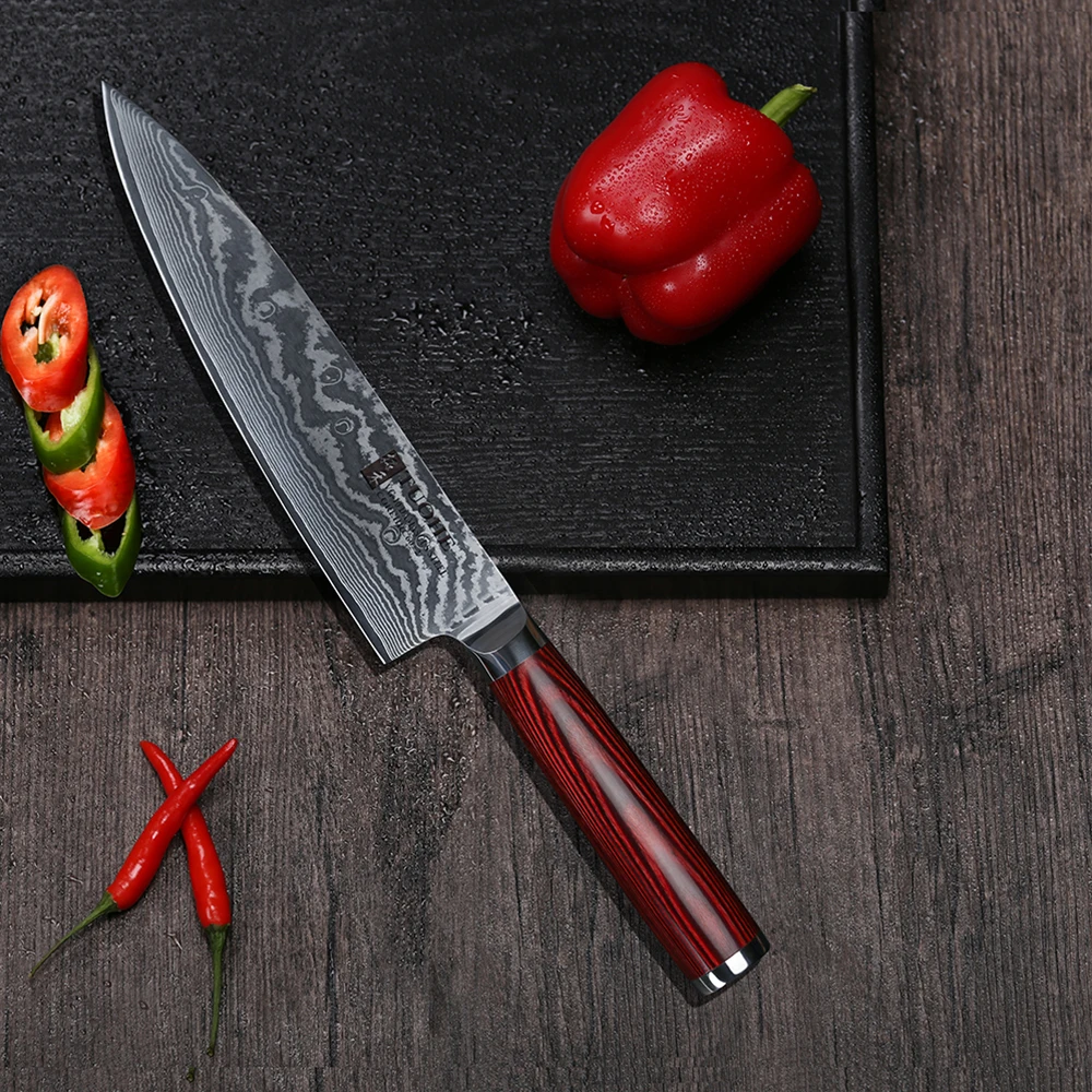 TUOHE 8 дюймов нож шеф повара японский Профессиональный кухонный VG10 Дамасские Ножи
