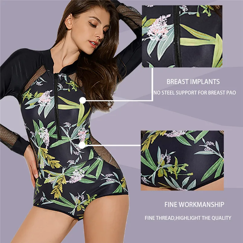 Rashguard с длинным рукавом на молнии УФ Защита купальник для серфинга с принтом купальники купальный костюм цельный спортивный Серфинг Пляж XL