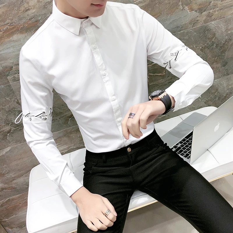 

Spring Tuxedo Shirt Men Fashion 2019 Removable Long Sleeve Party Dress Shirts Casual Slim Fit Night Club Mens Shirts Social 3XL