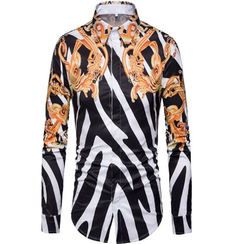 

Spring/summer 2019 new men's fashion 3D digital print men's stripe classic long-sleeve shirt CS9047