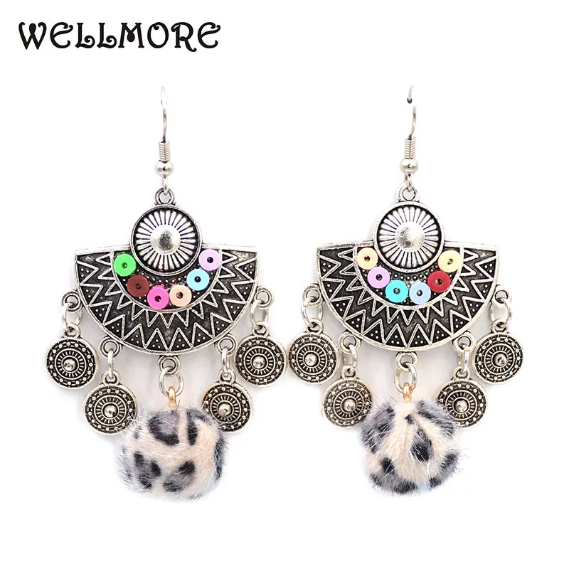

WELLMORE antique retro earrings fur ball Statement drop earrings for women E170923-1