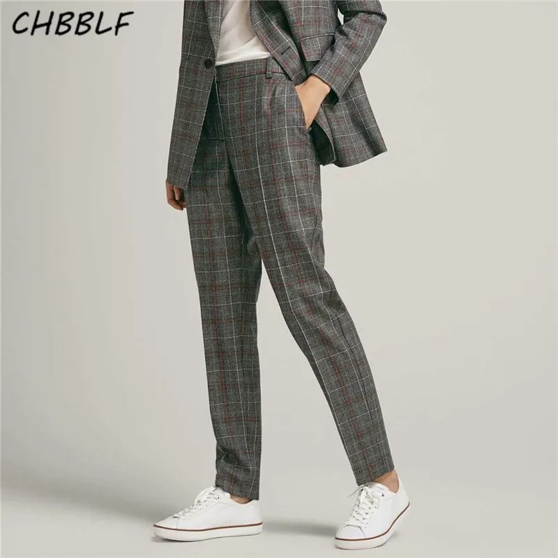Chbblf женщин шикарный плед Штаны британский стиль леди Осенняя мода повседневные штаны BGB8380