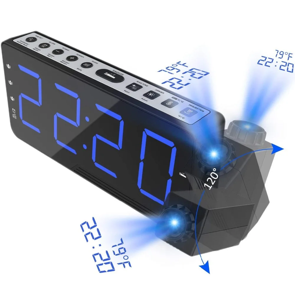 

FM Radio Alarm Clock with time Projection Temperature Electronic Table Watch Bedside Desk Projector watch nixie Digital Clock
