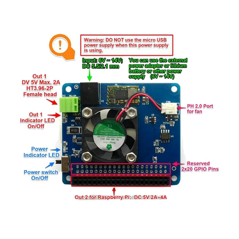 Для Raspberry Pi 3 Model B + (плюс)/3B Программируемые Вентилятор с контролем температуры + Мощность плата для прикручивания сверху