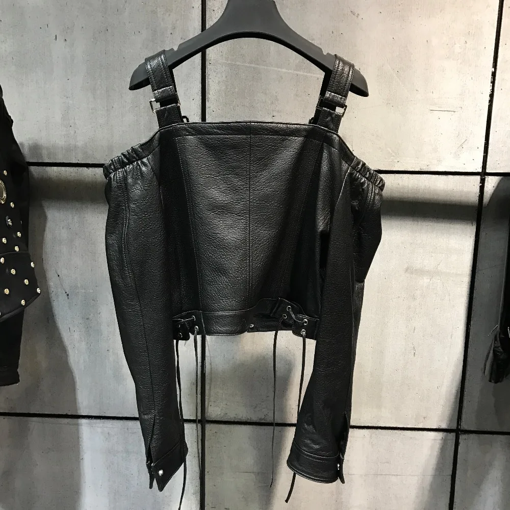 Lady En La Mode Plus Cuir Sans 5xl Taille Femmes Col De Véritable Veste rEq6xwrA