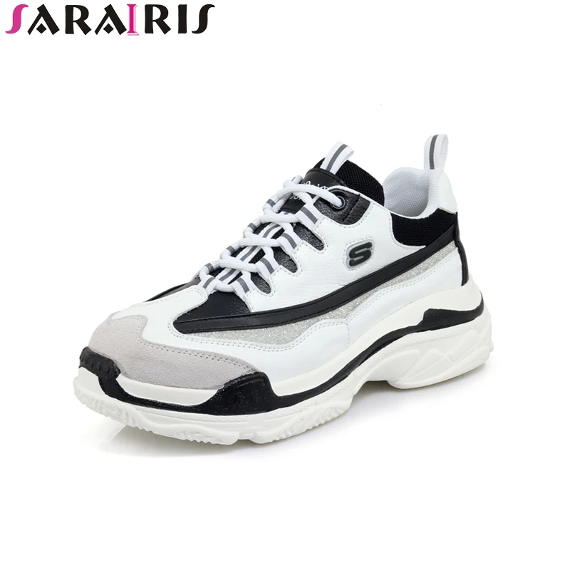 À Flambant 35 39 Noir Printemps Patckwork Neuf blanc Appartements Lacets Cuir Sarairis Femme Décontracté Bout Taille Chaussures Arrondi En Populaire Véritable xCeBdor
