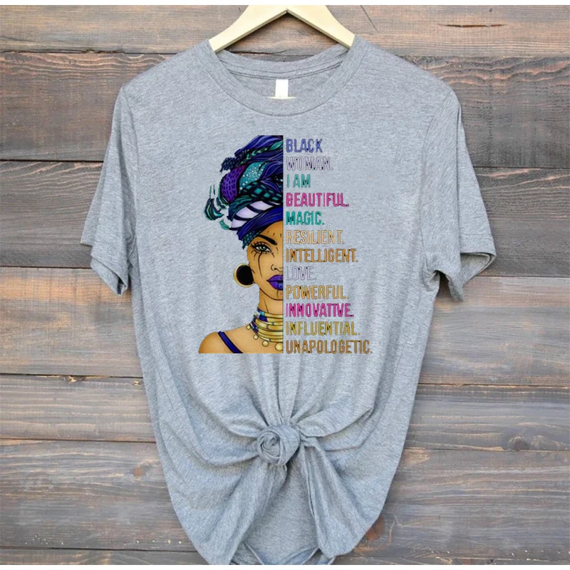 Горячая Винтаж Графический Футболка подарок рубашка гордостью меланин Книги по истории летние футболки хлопок Tumblr Топы Harajuku размера плюс футболка Для женщин - Цвет: gery