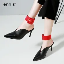 ENNIS/; новые дизайнерские шлепанцы на высоком каблуке; женские пикантные Шлепанцы из натуральной кожи с острым носком; модные мягкие туфли без задника с пряжкой; M806